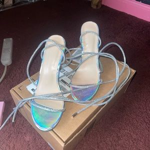 Lace up rhinestone high heels